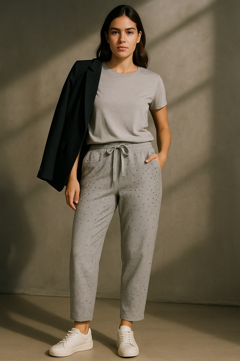 Loungehose „Strass“ Melange Grau