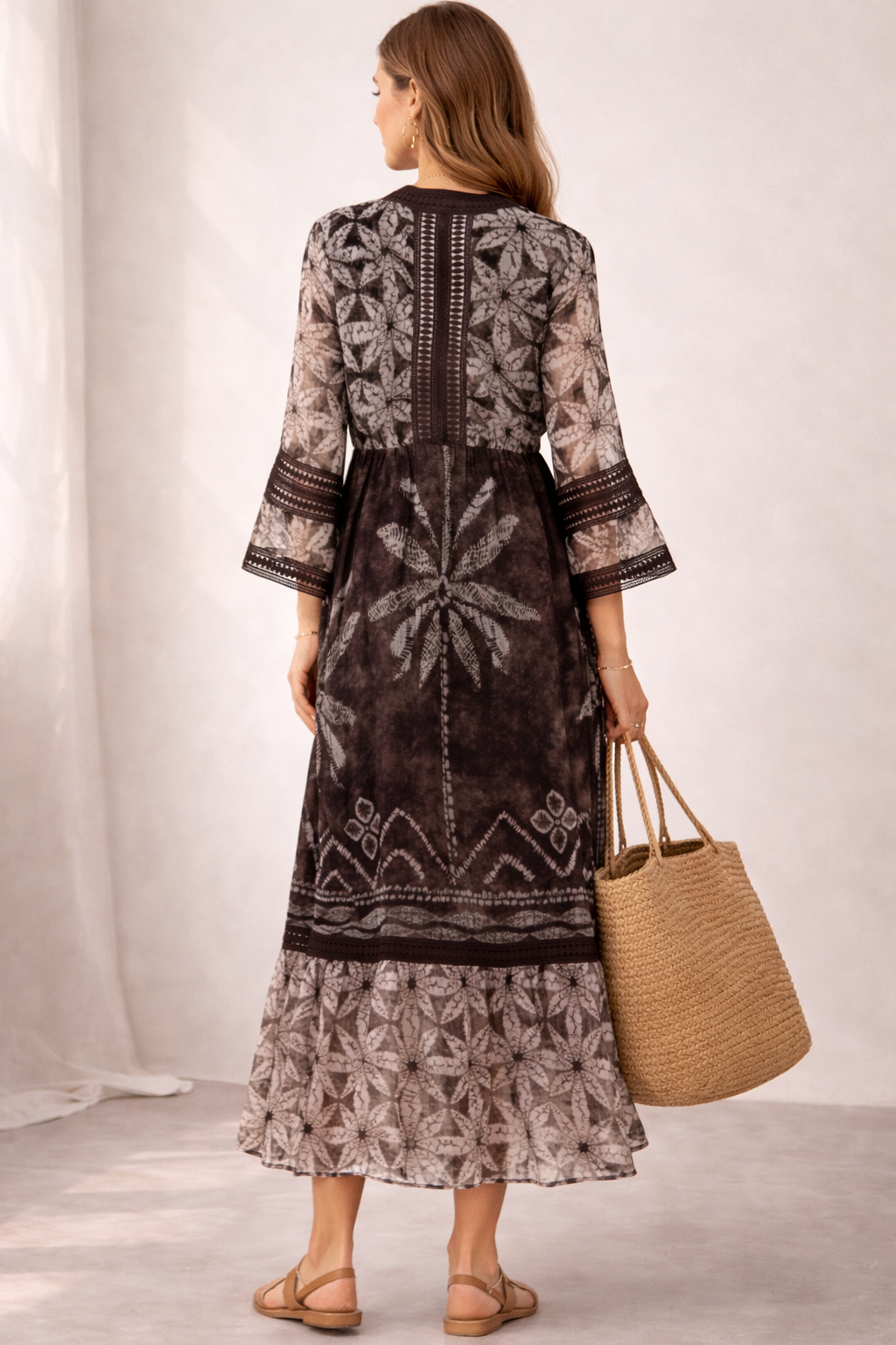 Maxi-Kleid Braun | Weiß