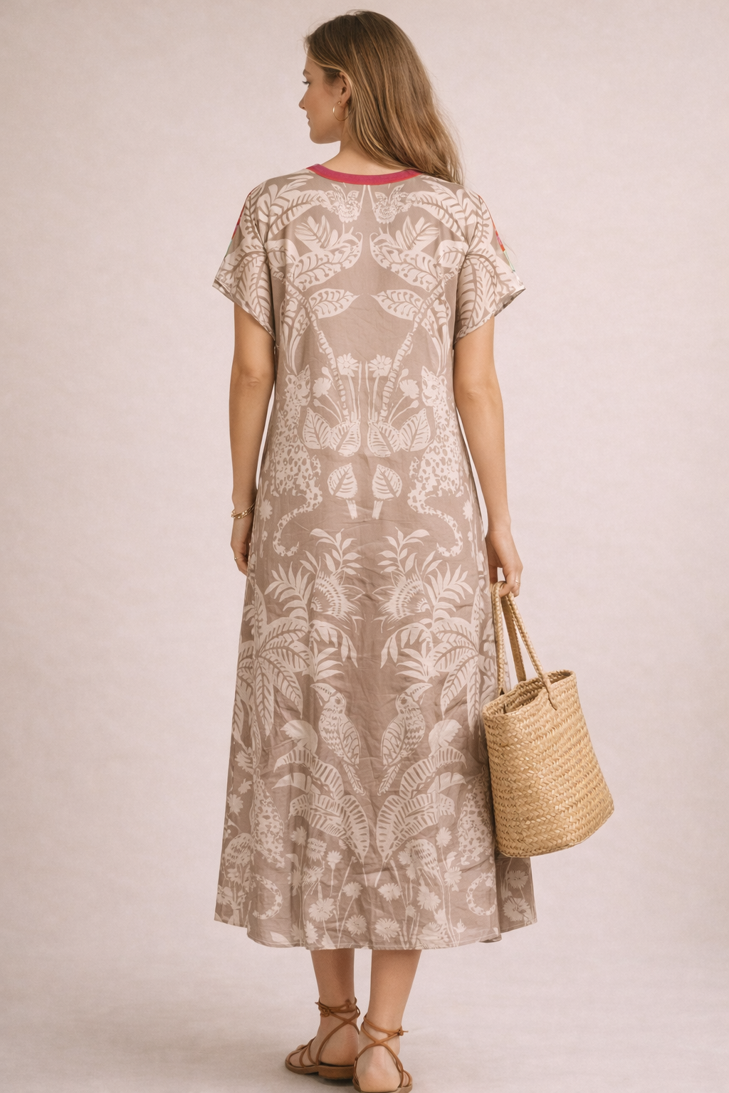 Seidiges Maxikleid Taupe | Multicolor