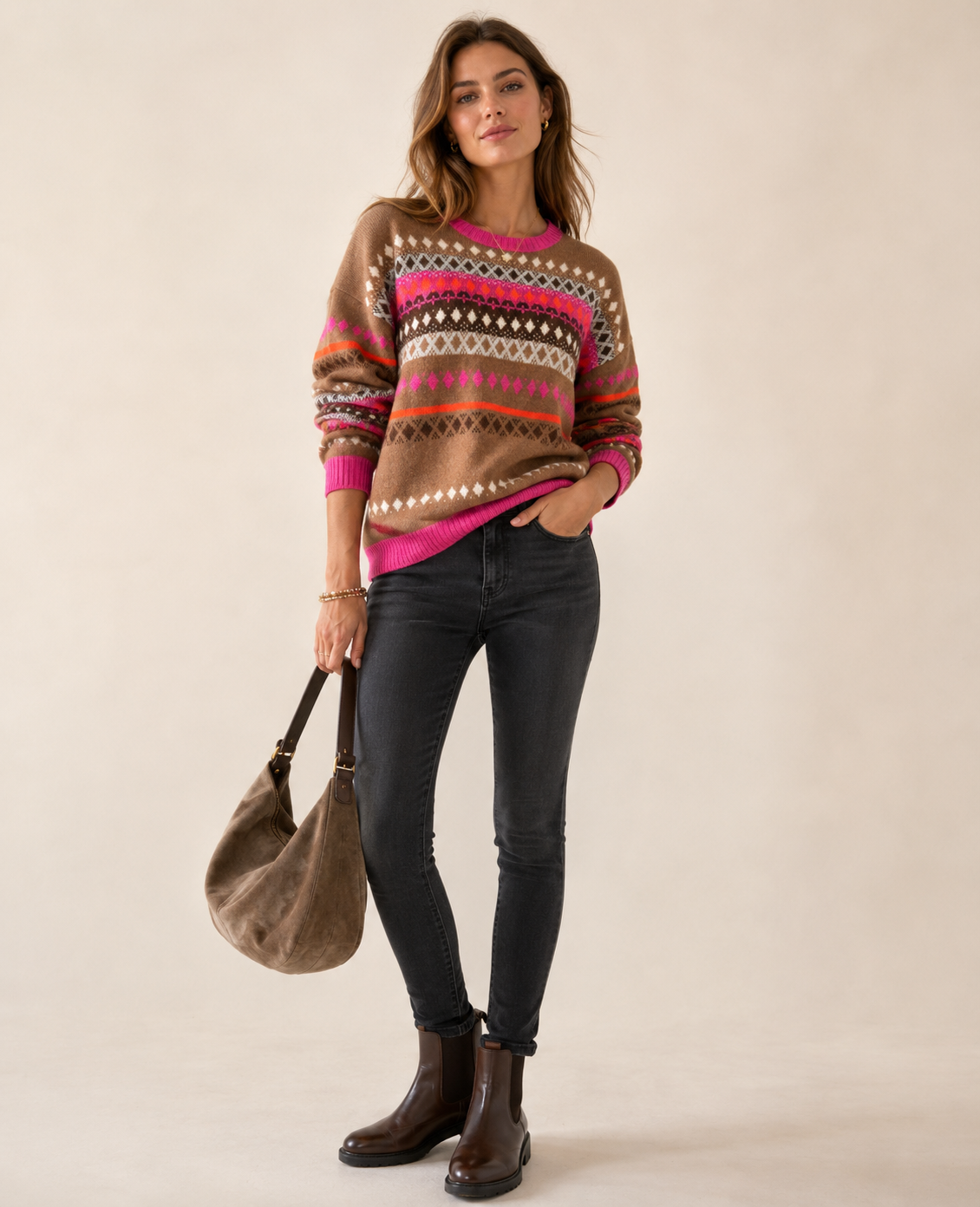 Der Statement-Pullover „Jacquard“ Pink | Orange | Braun | Weiß