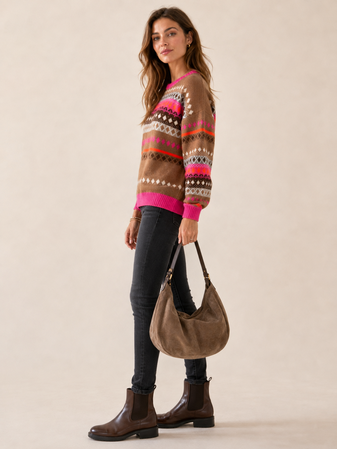 Der Statement-Pullover „Jacquard“ Pink | Orange | Braun | Weiß