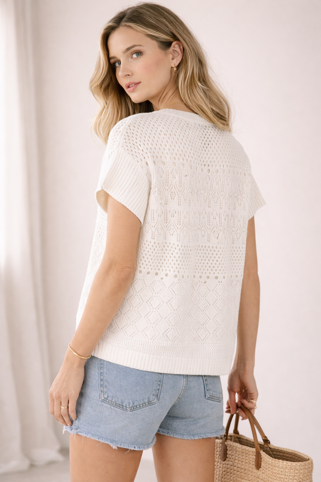 Strickpullover „Lochstrick“ Weiß