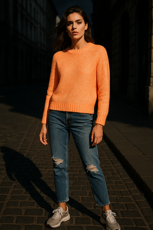 Pullover Neonorange | Weiß