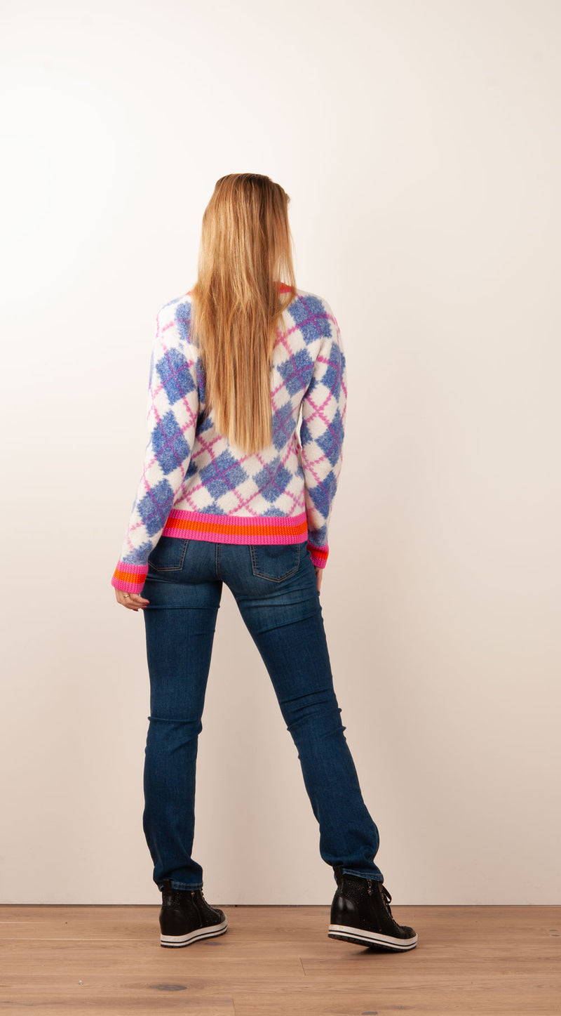 Pullover „Karo“ Weiß | Blau | Pink