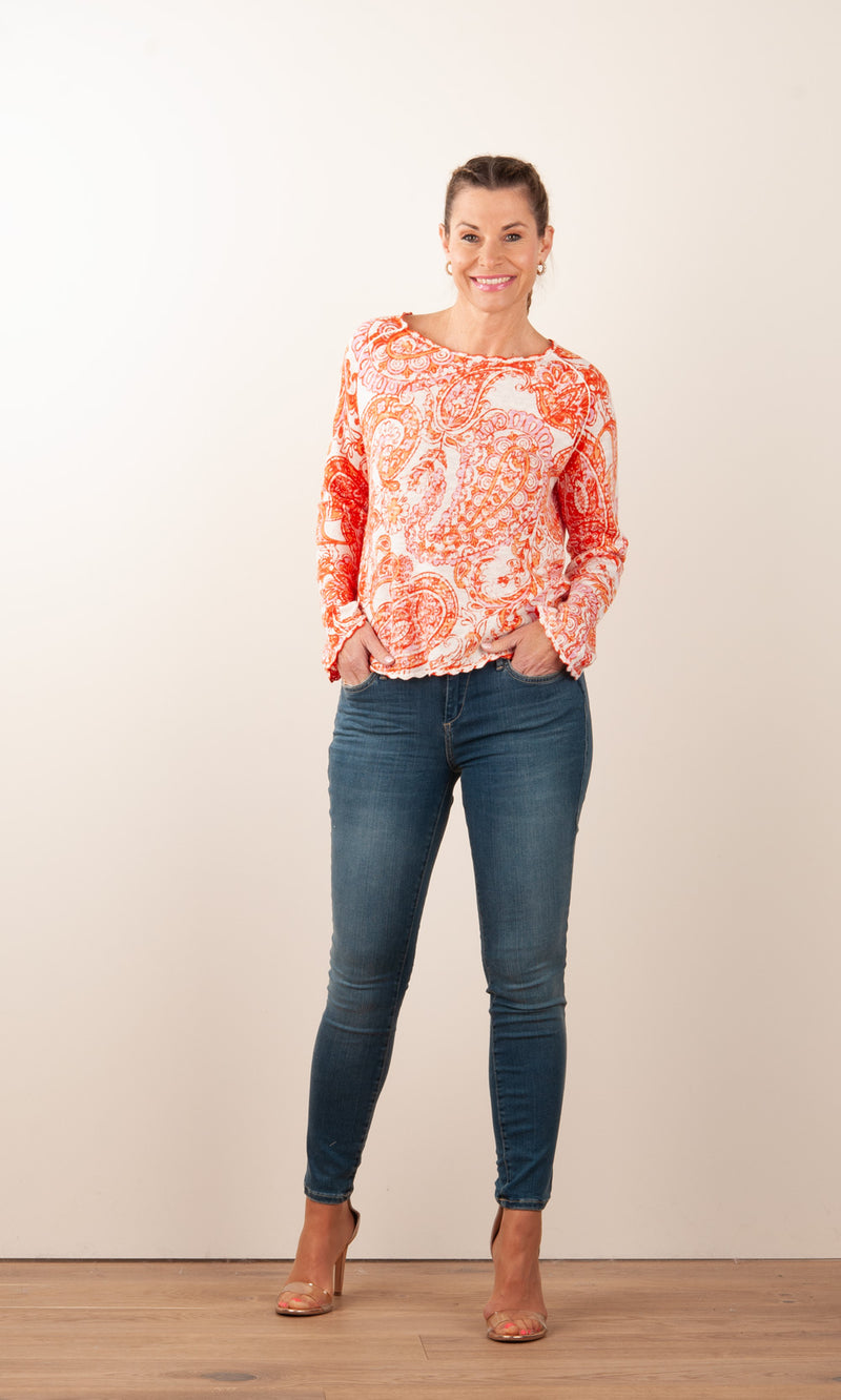 Pullover „Paisley“ Weiß | Orange | Rot