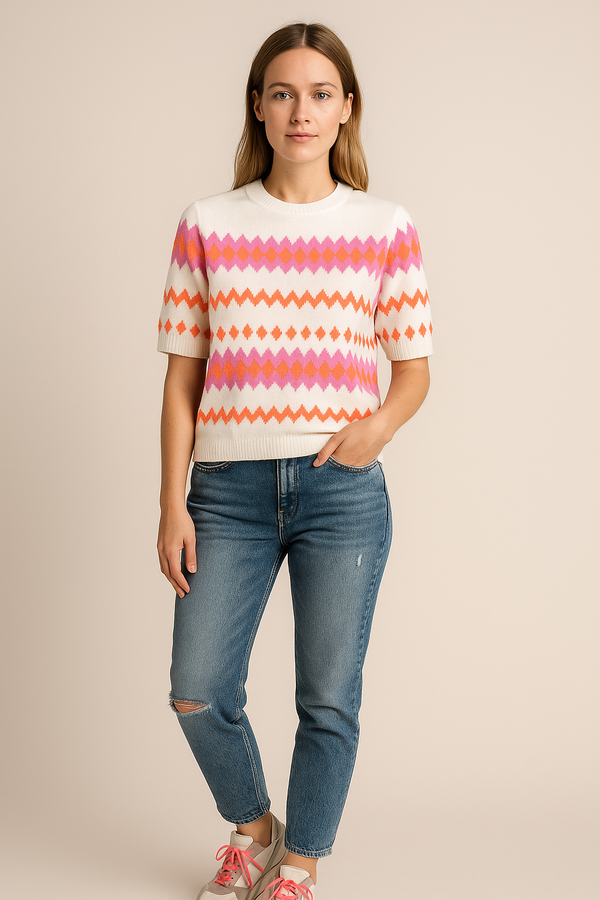 Pullover „ZickZack“ Weiß | Multicolor