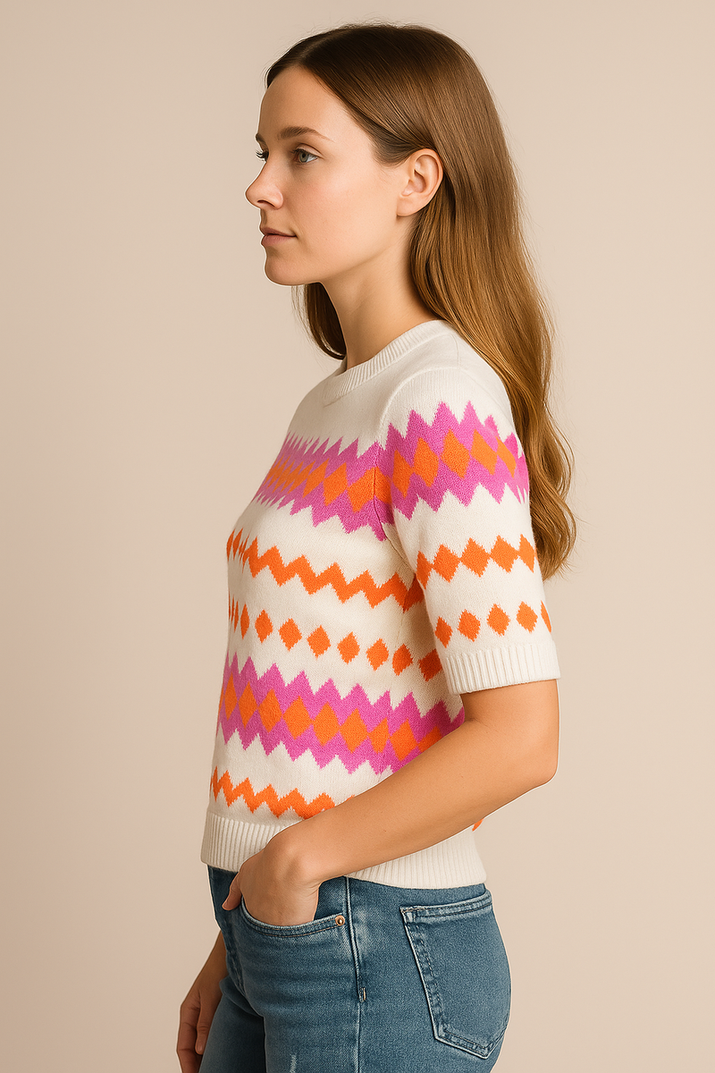 Pullover „ZickZack“ Weiß | Multicolor