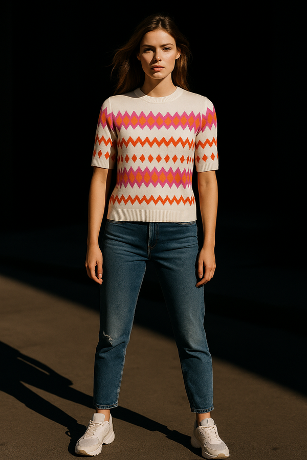 Pullover „ZickZack“ Weiß | Multicolor