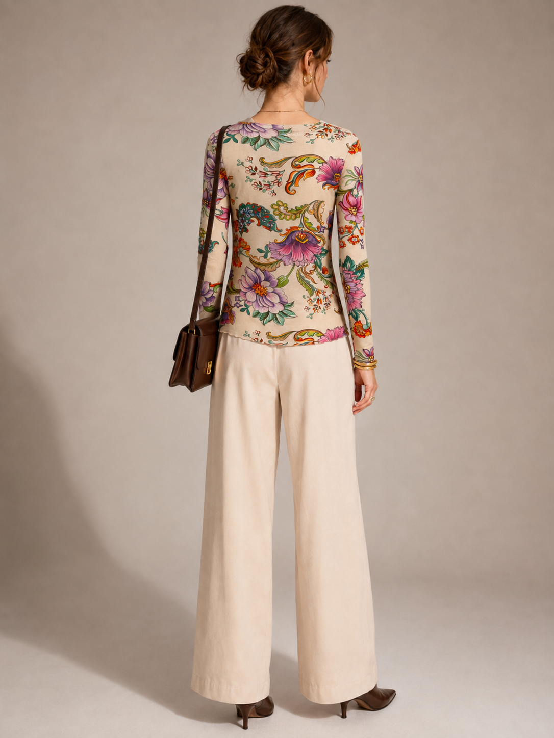 Statement-Langarmshirt „Floral & Ornament“ Creme | Multicolor