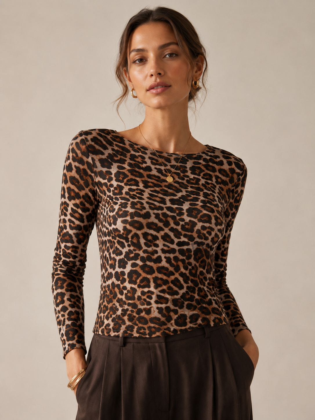 Statement-Langarmshirt „Leo“ Braun | Multicolor
