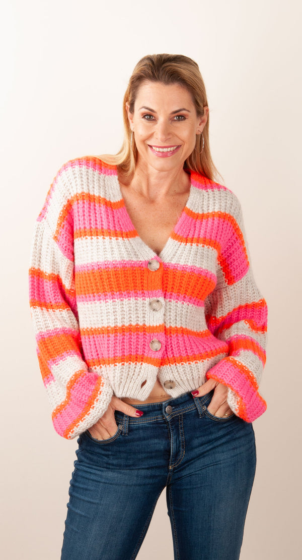 Strickjacke Orange | Grau | Multicolor