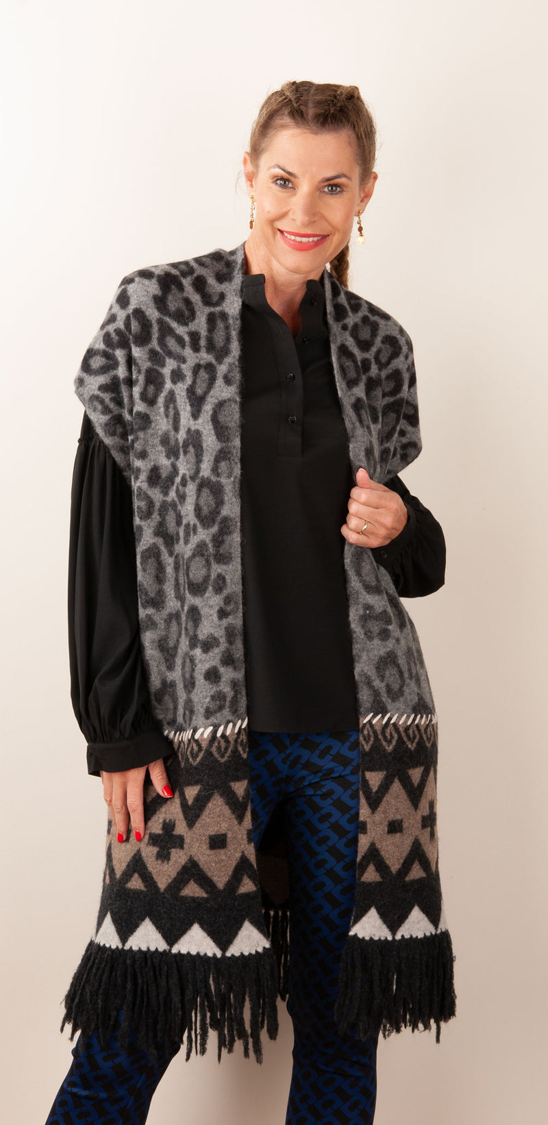 Strickmantel Grau | Schwarz | Multicolor