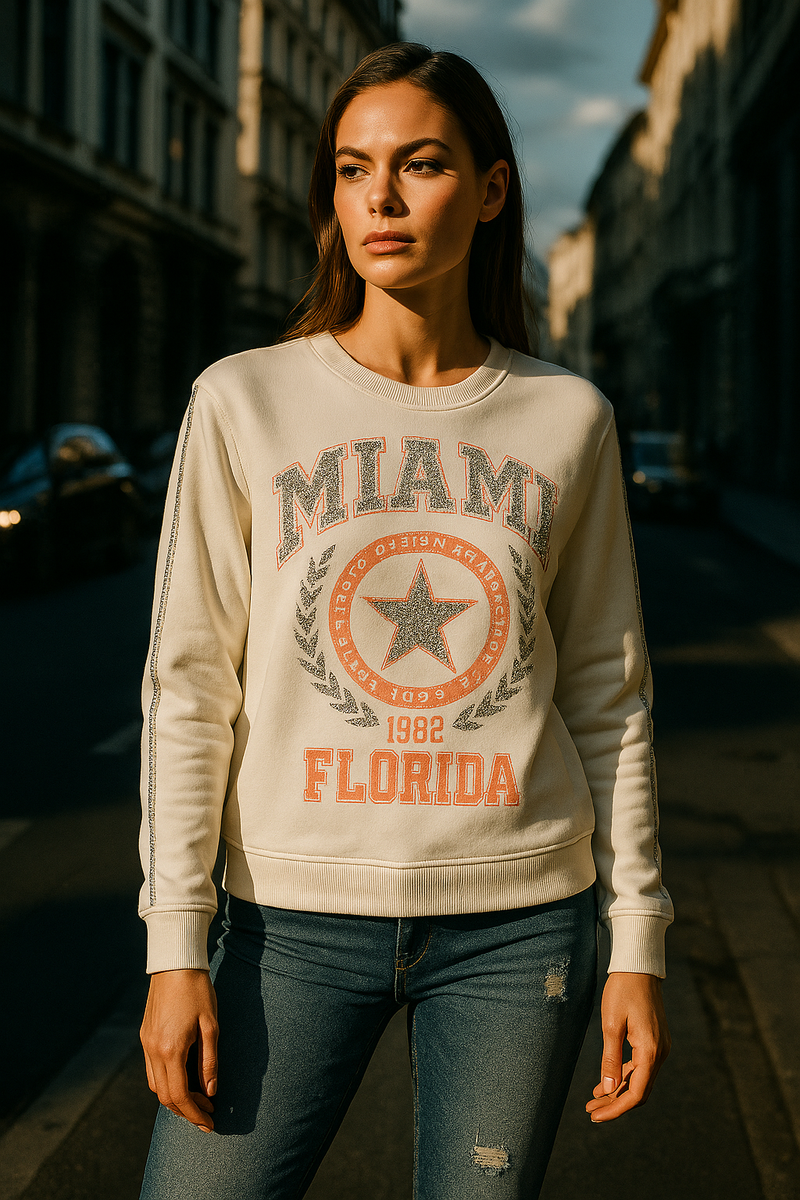 Sweatshirt „Miami“ Weiß | Neonpink