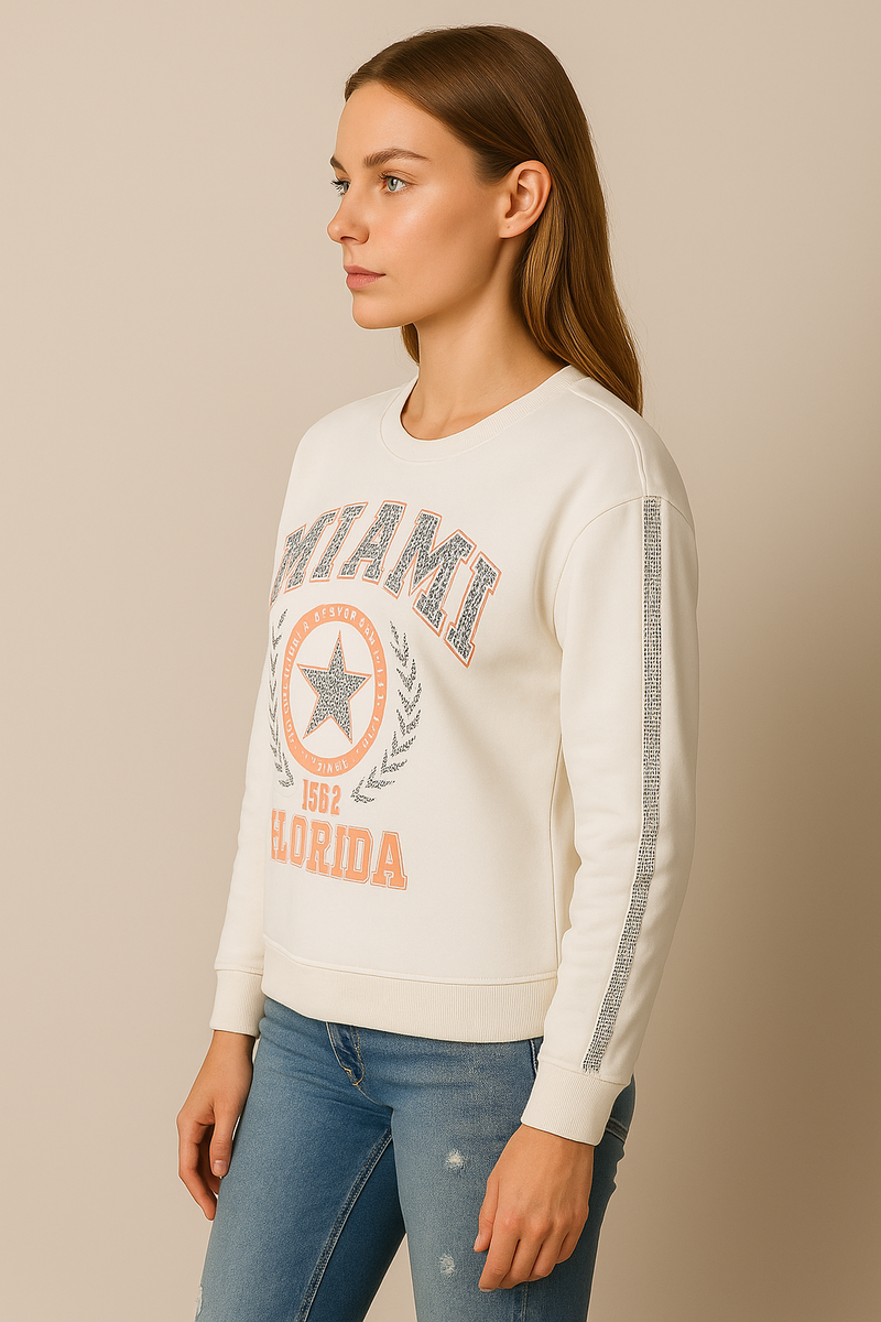 Sweatshirt „Miami“ Weiß | Neonpink