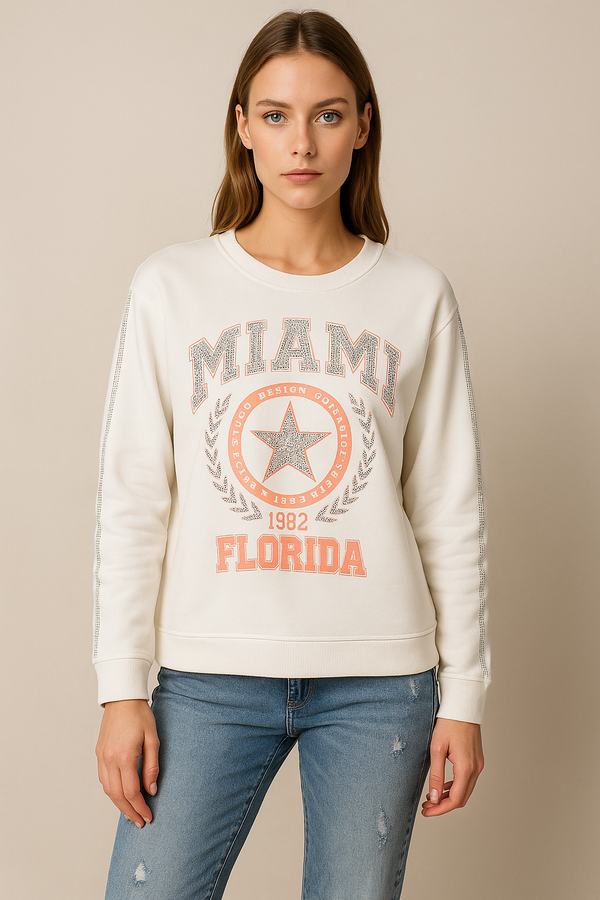 Sweatshirt „Miami“ Weiß | Neonpink