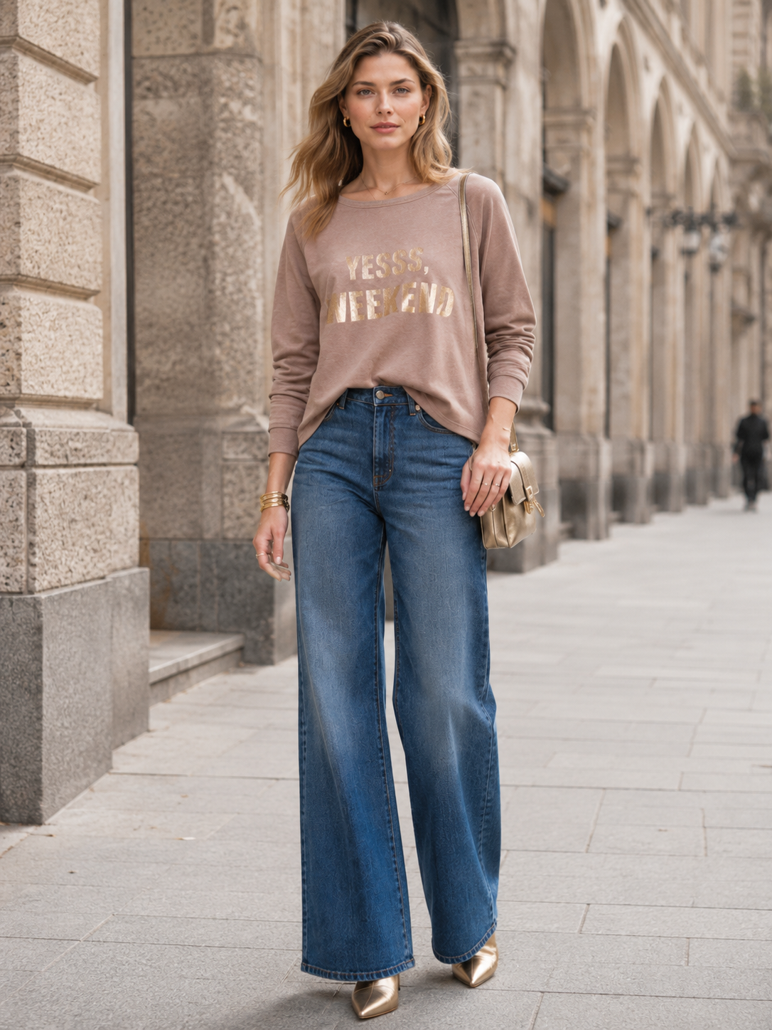 Glamour Sweatshirt „Yessss, Weekend.“ Warmen Braun