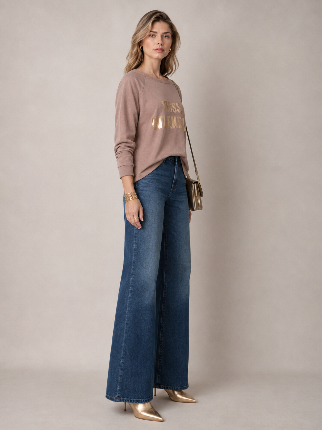 Glamour Sweatshirt „Yessss, Weekend.“ Warmen Braun
