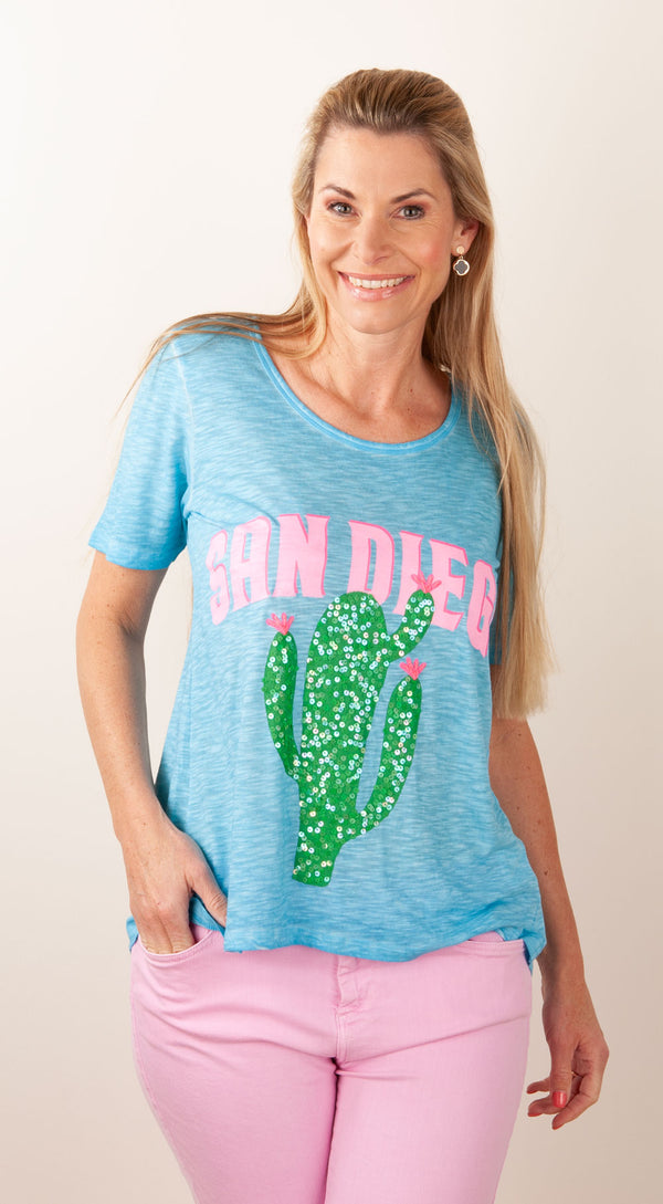 T-Shirt „San Diego“ Blau | Pink | Grün
