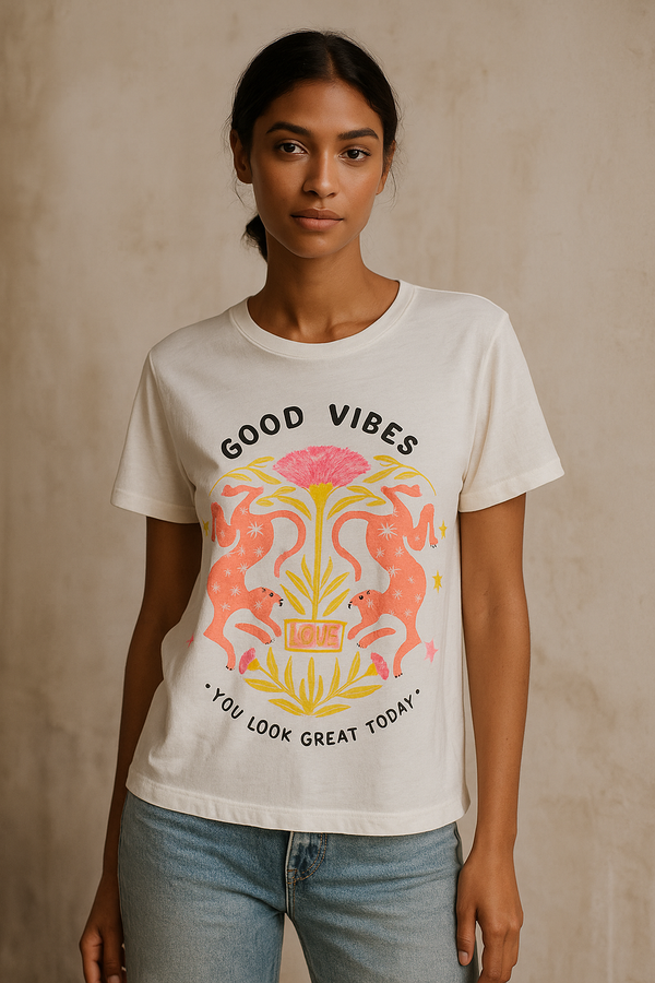 T-Shirt „Good Vibes“ Weiß | Multicolor