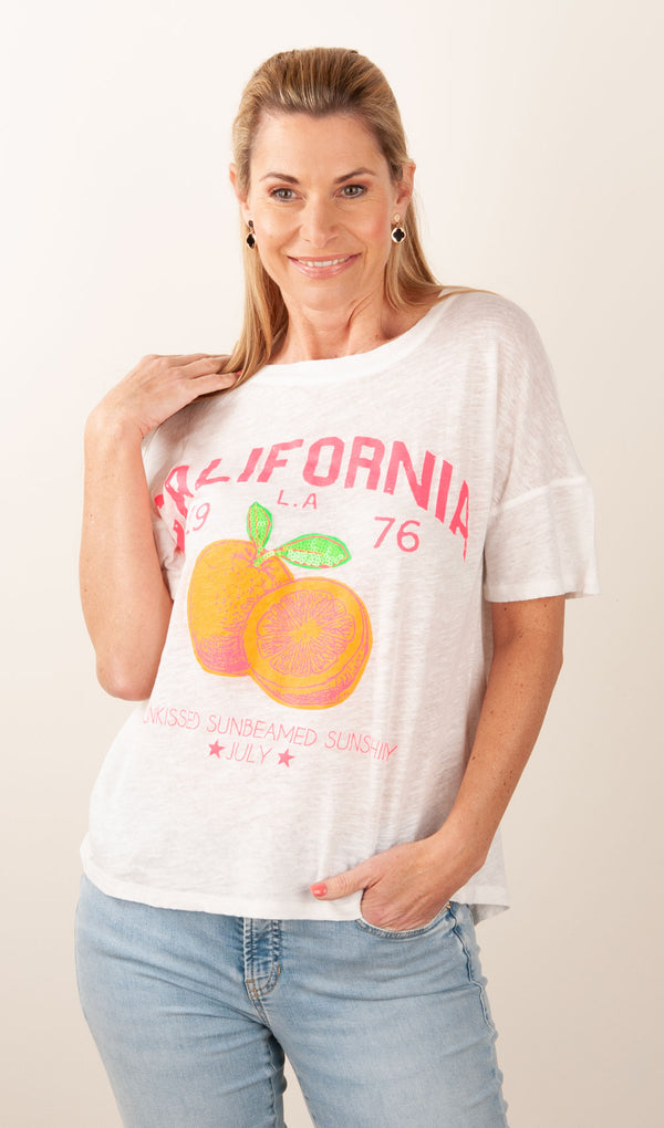 T-Shirt „California“ Weiß | Pink