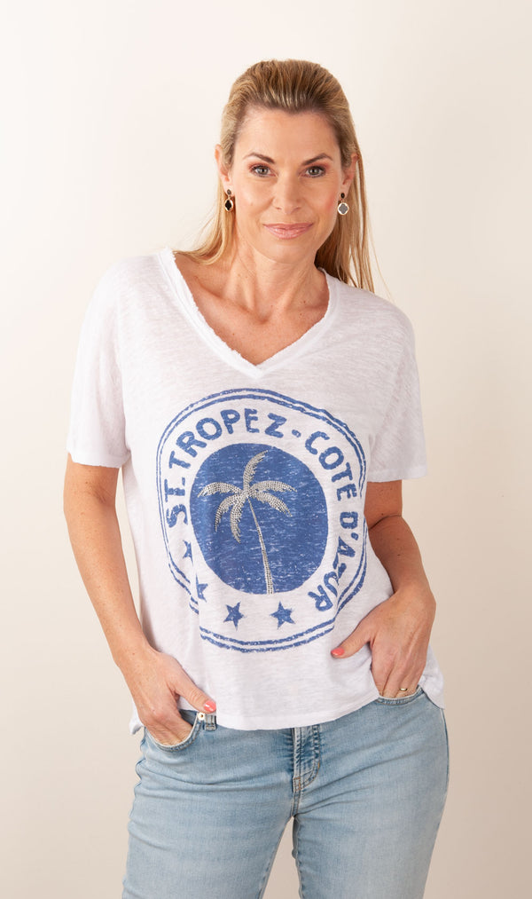 T-Shirt „St. Tropez“ Weiß | Blau