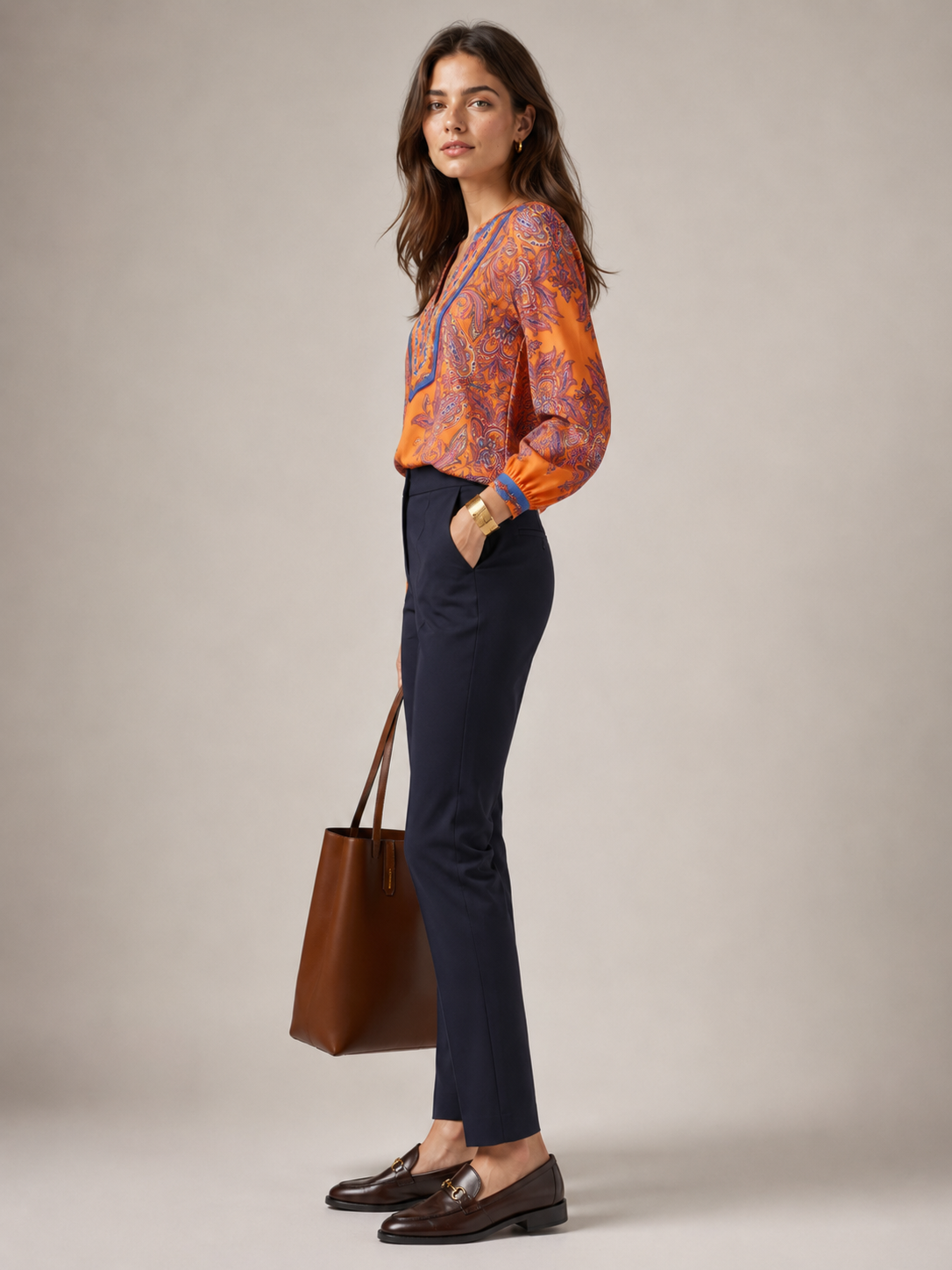 Boho-Bluse Orange | Blau | Multicolor