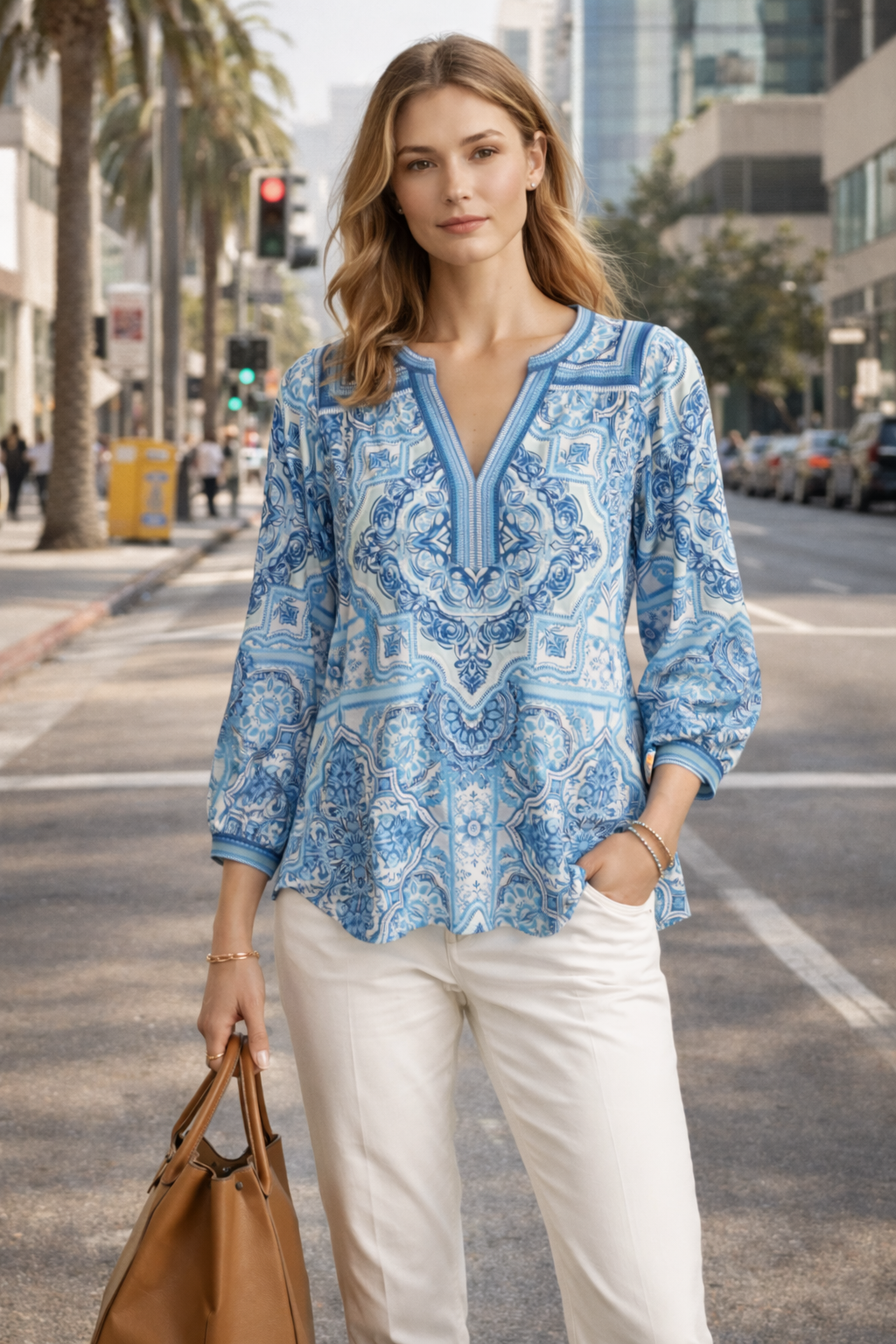 Blusenshirt Blau | Weiß