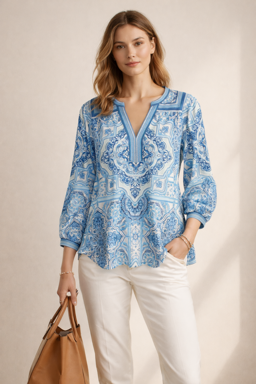 Blusenshirt Blau | Weiß