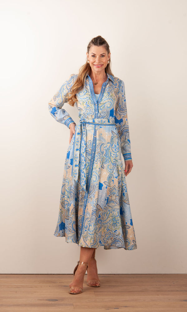 Kleid Blau | Gelb | Weiß