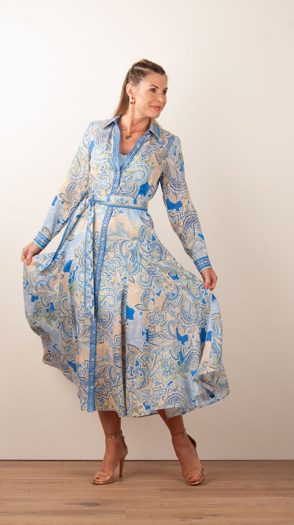 Kleid Blau | Gelb | Weiß