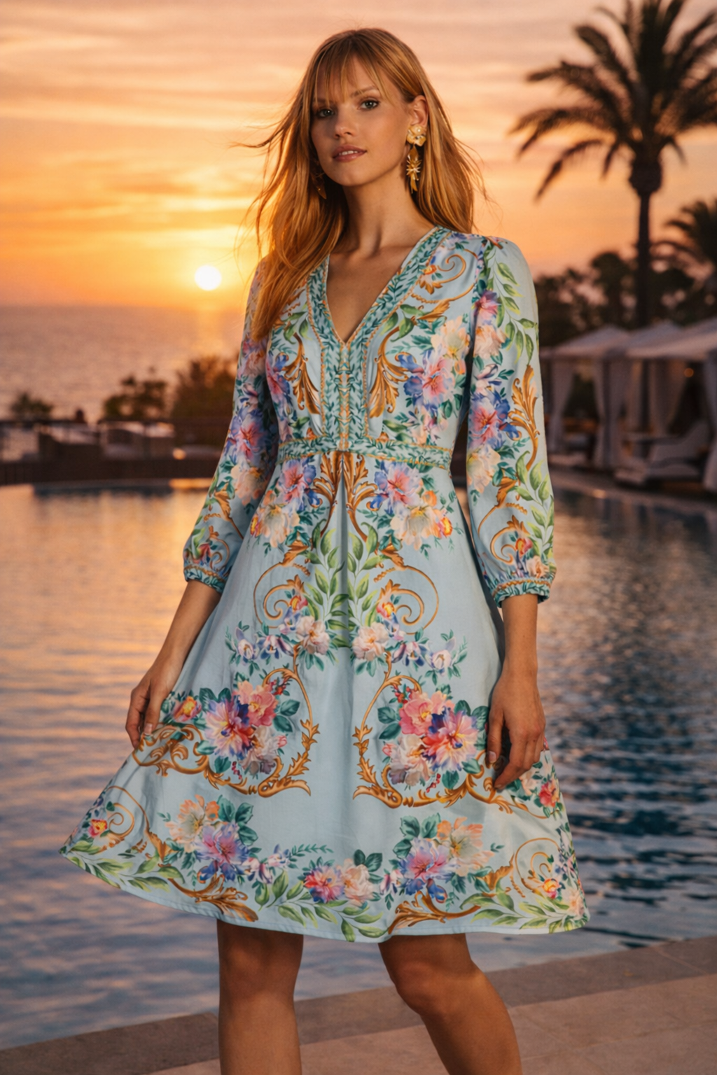 Kleid „Barock-Floral“ Blau | Multicolor