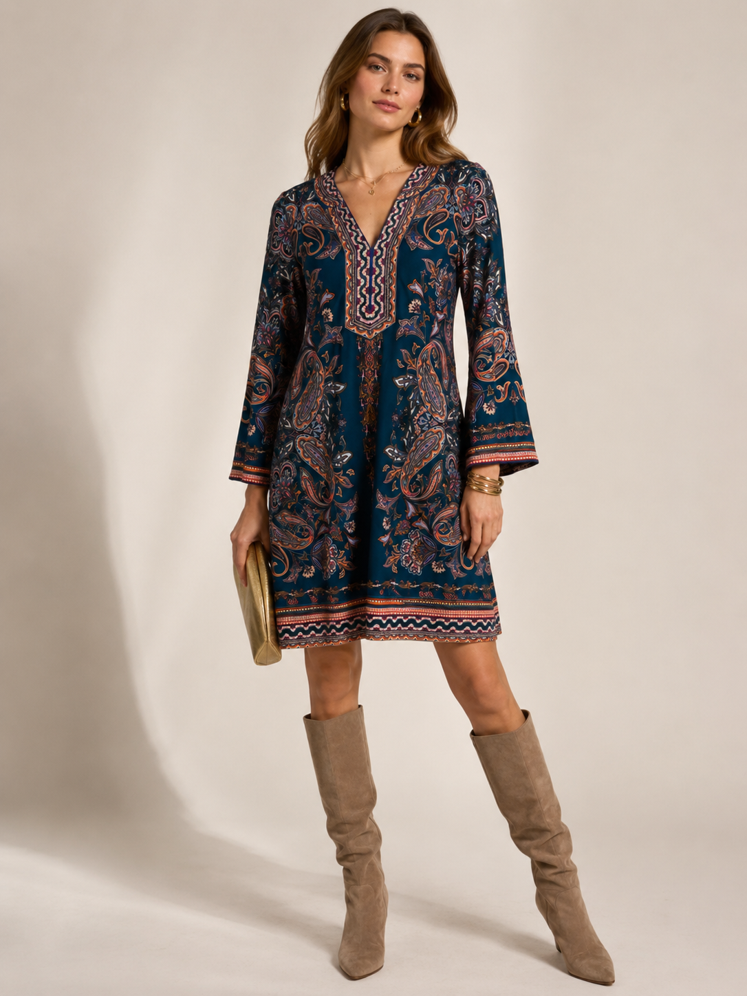 Statement-Kleid „Bohemian Chic“ Dunkelblau | Multicolor
