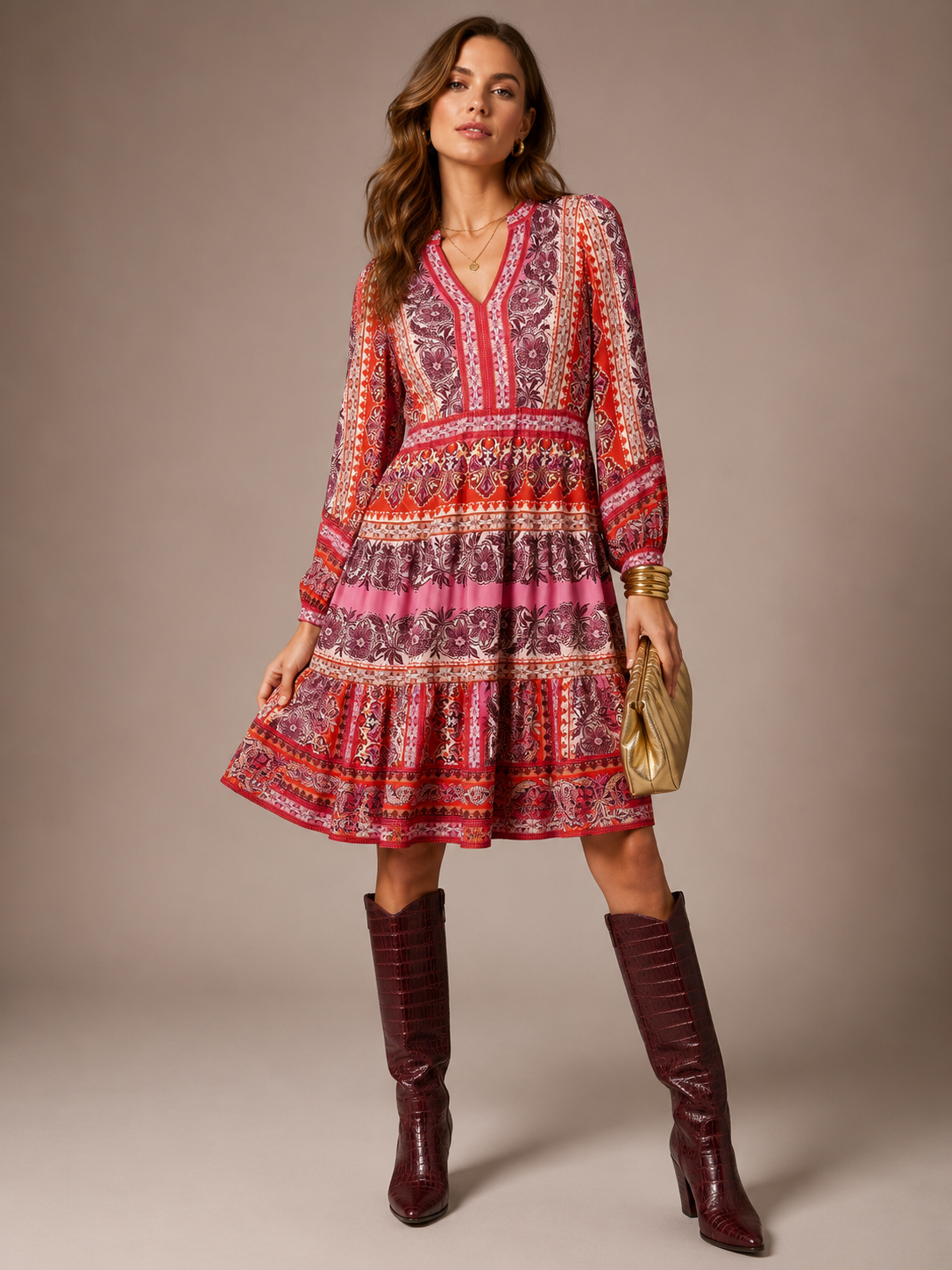 Statement-Kleid „Boho-Eleganz“ Pink | Orange | Beerentönen