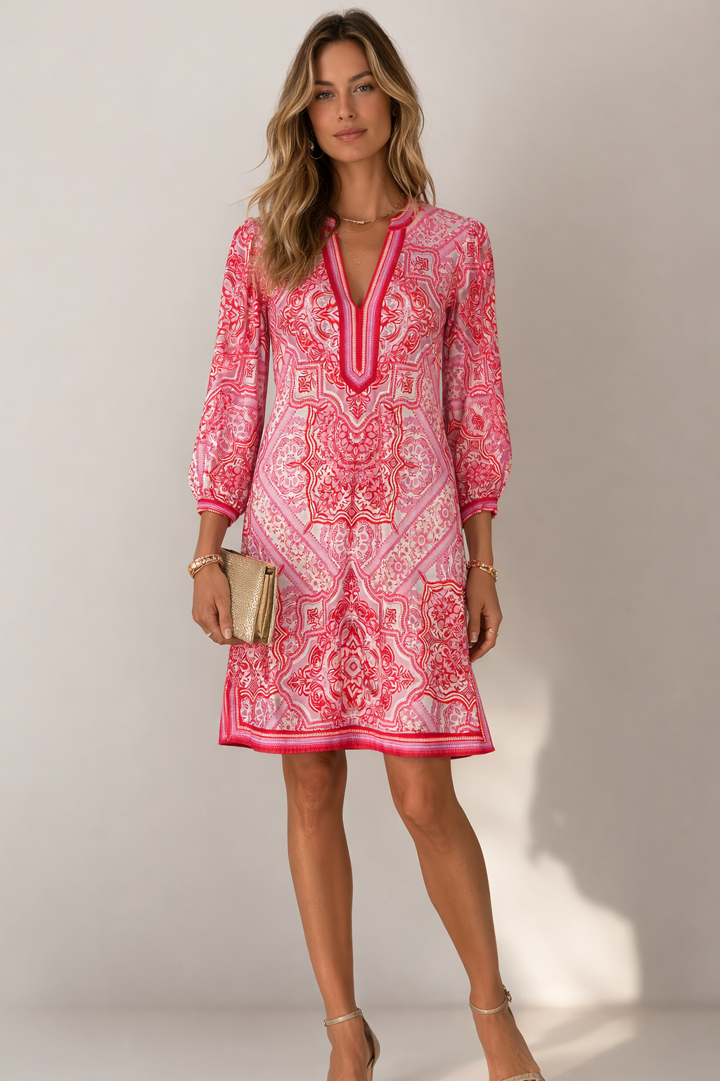 Ornamental-Kleid Rot | Rosa | Weiß