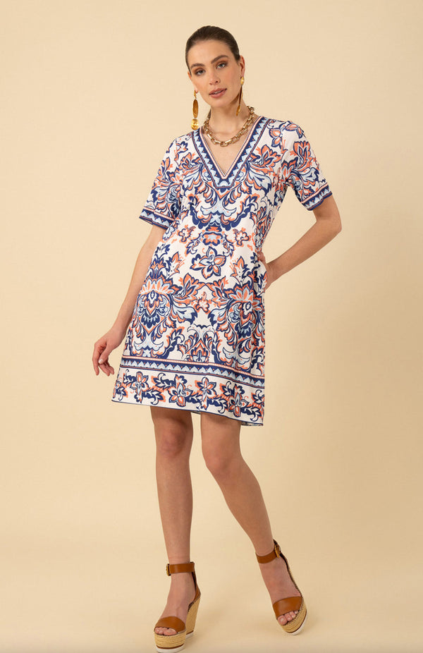 Kleid Weiß | Blau | Orange