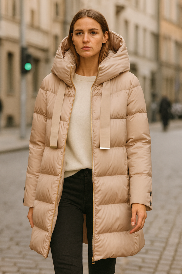 Daunenmantel Hellbeige
