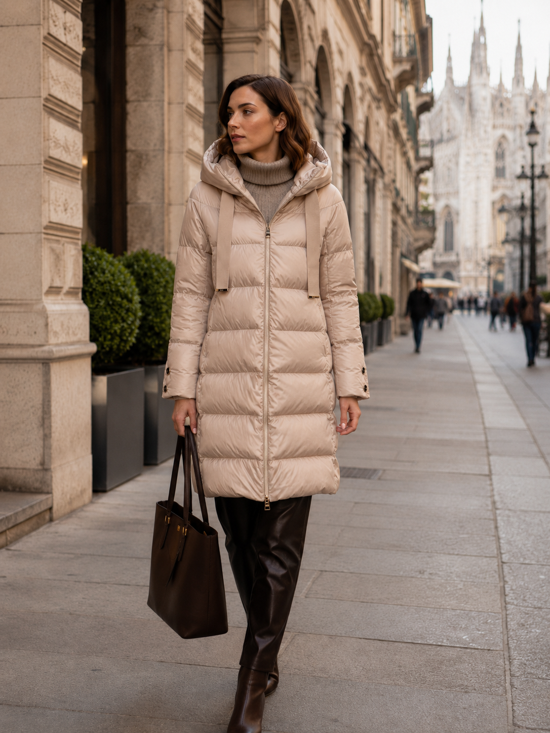 Statement Daunenmantel Hellbeige