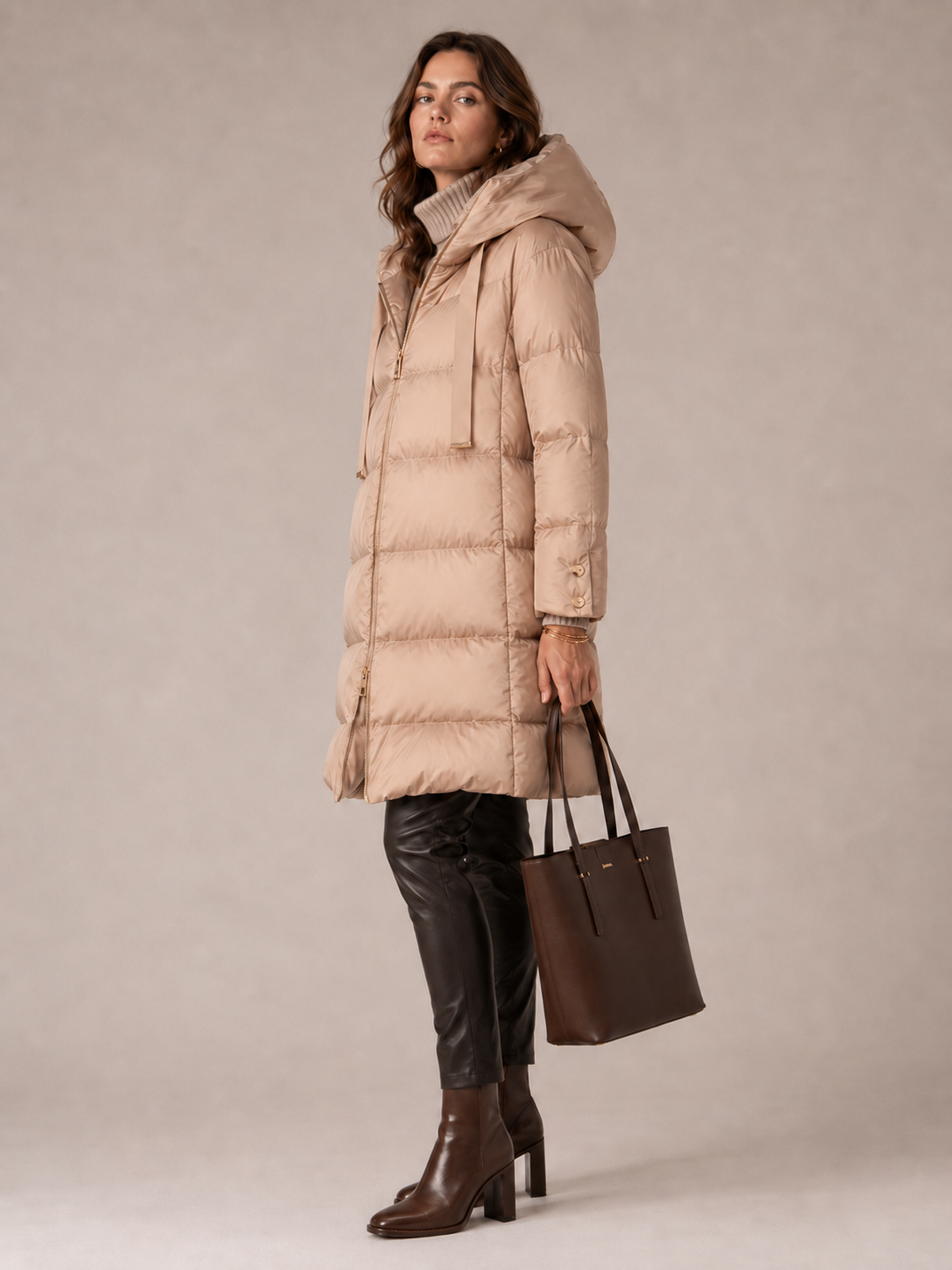 Statement Daunenmantel Hellbeige