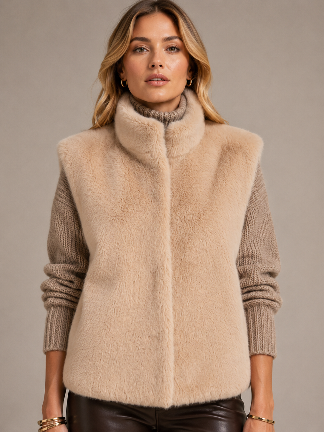 Fake-Fur-Weste Beige