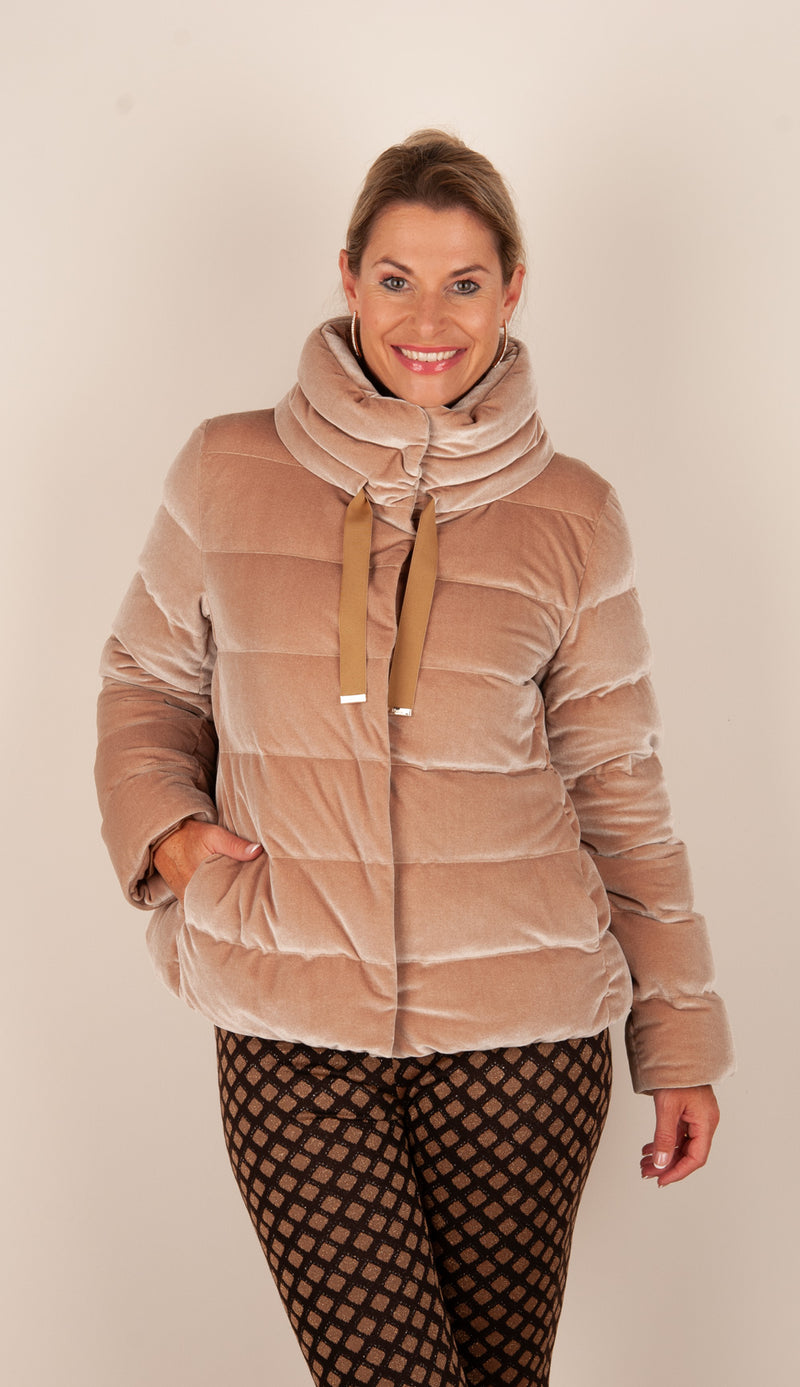 Samt Daunenjacke Beige