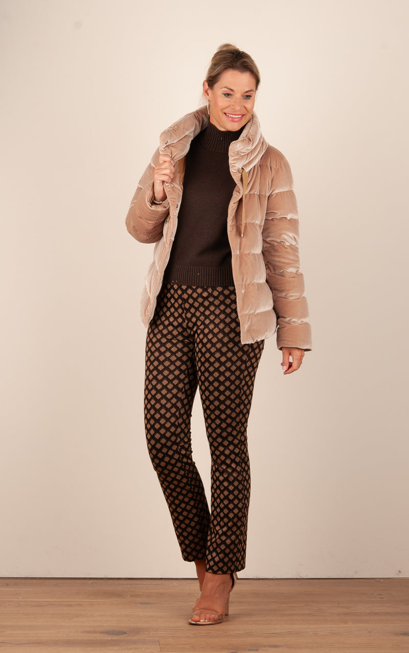 Samt Daunenjacke Beige