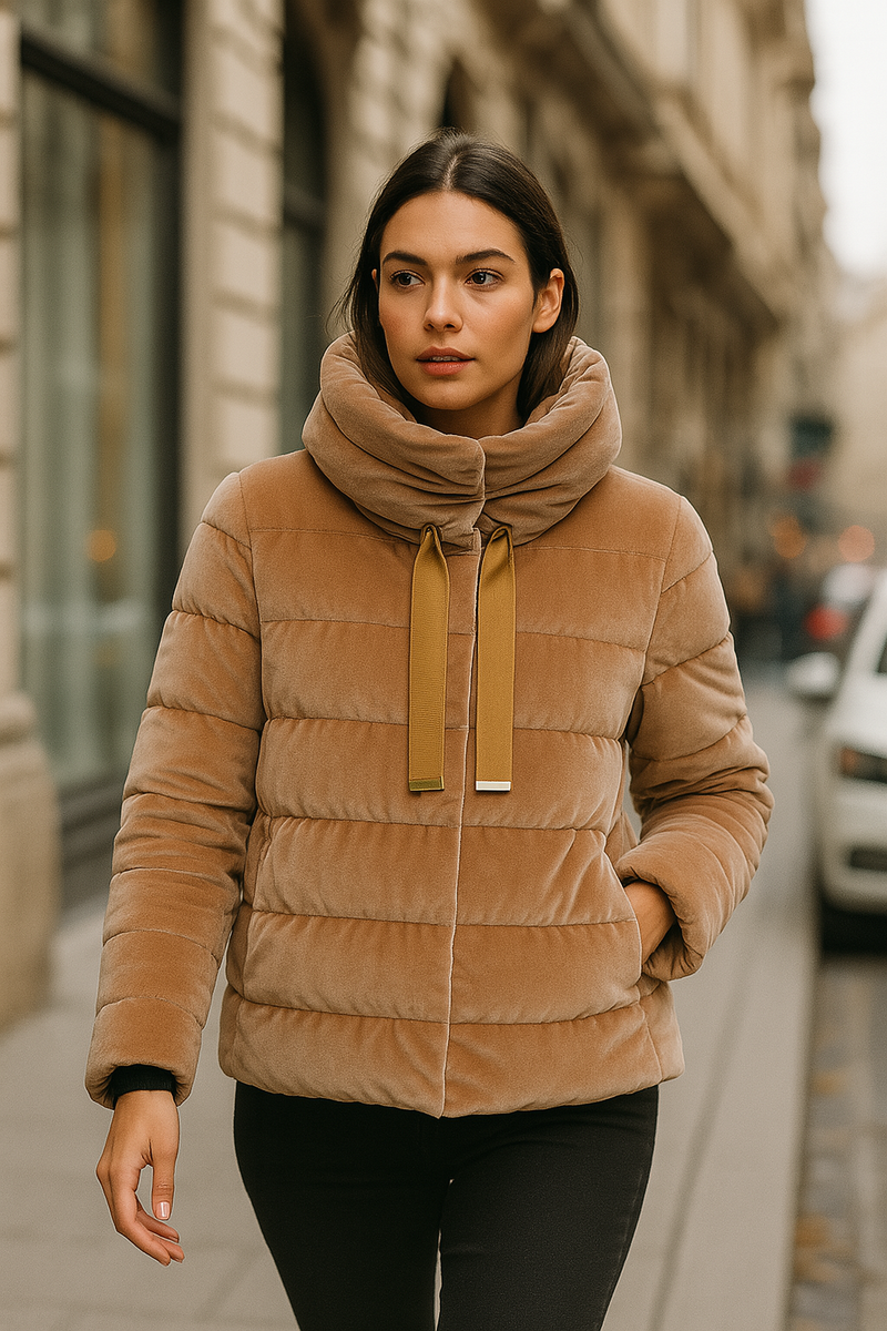 Samt Daunenjacke Beige