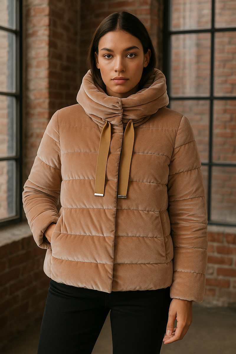 Samt Daunenjacke Beige