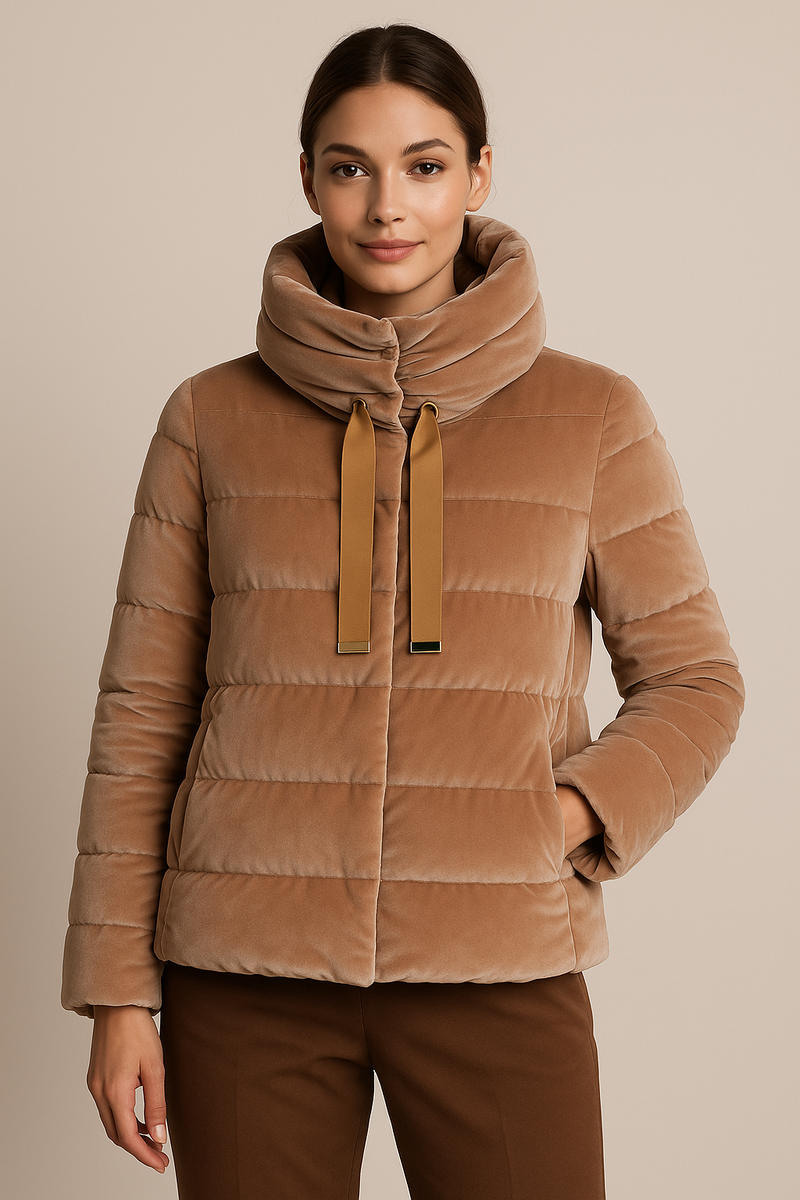Samt Daunenjacke Beige