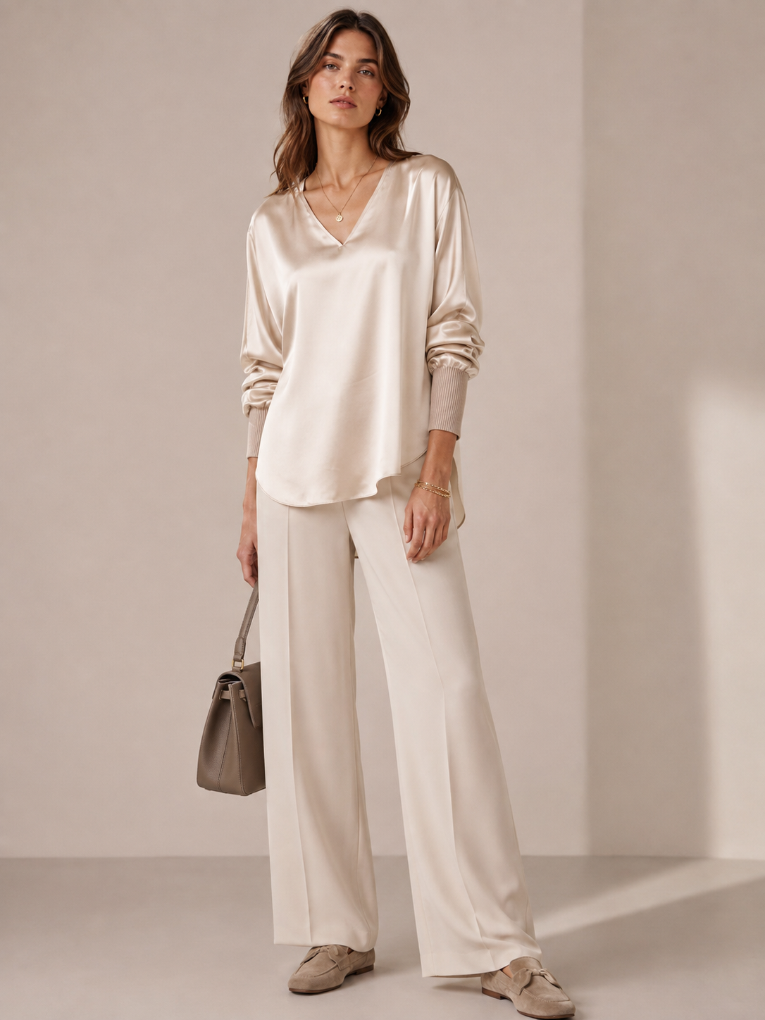Seidenbluse „EVA“ Beige/Champagner