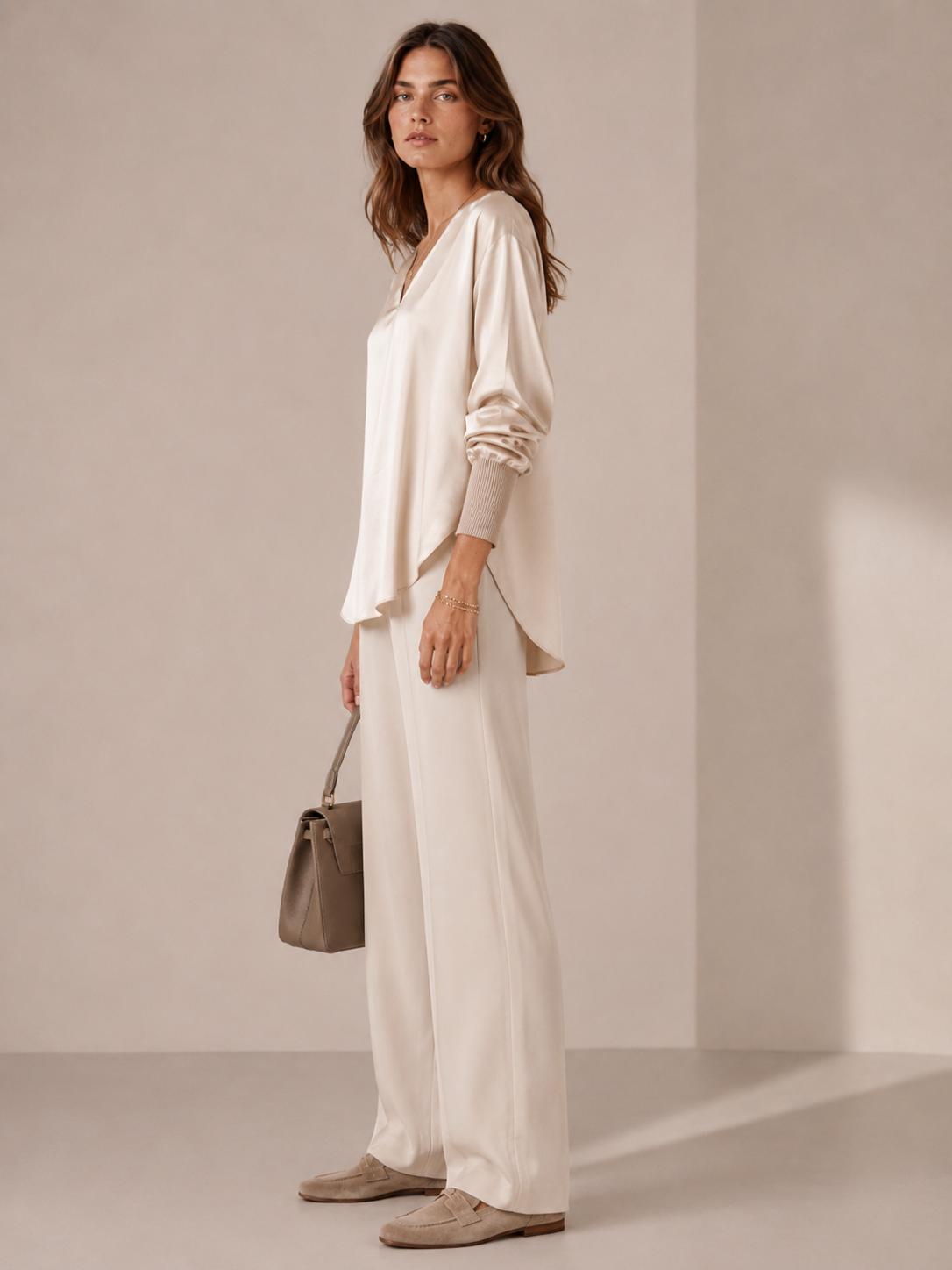 Seidenbluse „EVA“ Beige/Champagner
