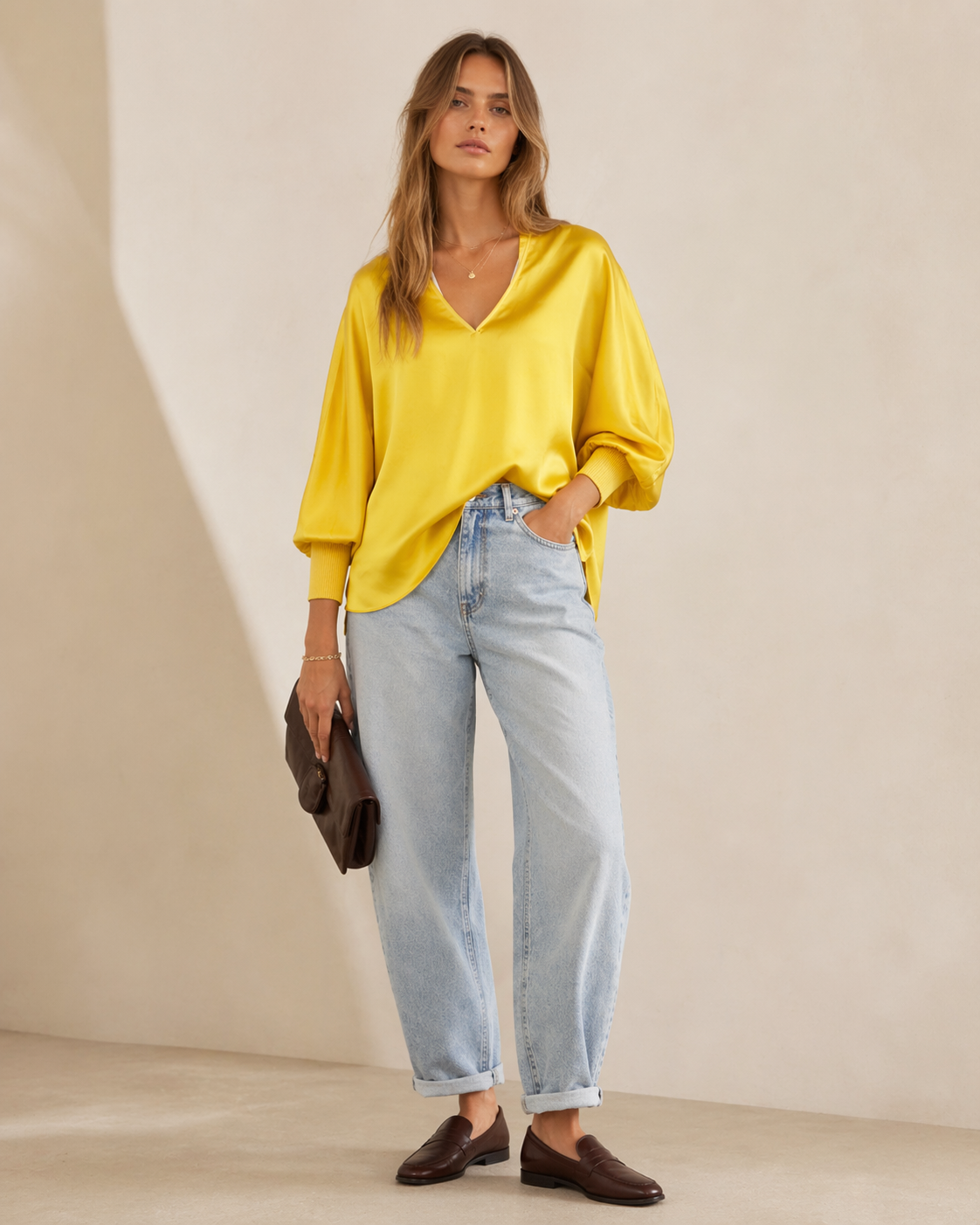 Seidenbluse „EVY“ Safran/Lemon