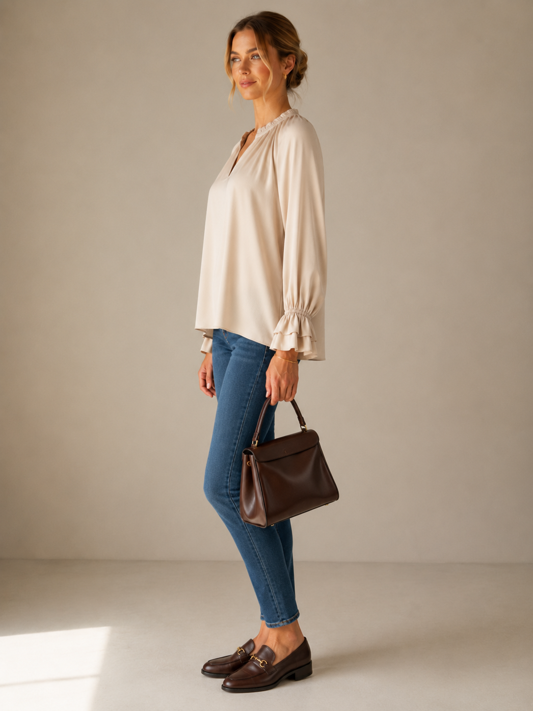 Seidenbluse "Ella" Hellbeige