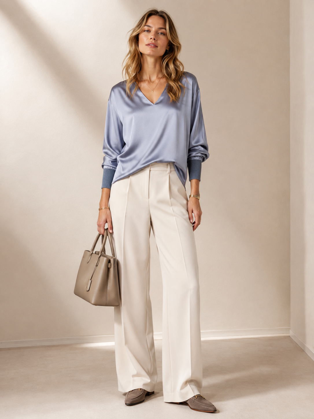 Seidenbluse „EVA“ Hellblau (seidigem Glanz)