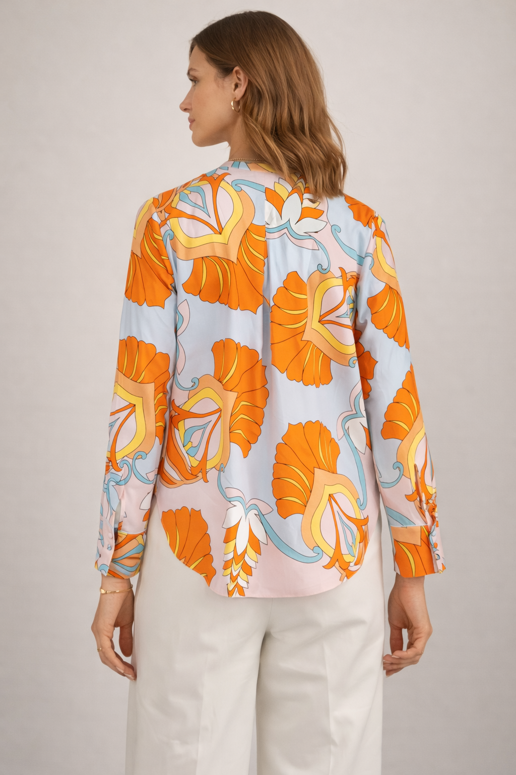 Seidenbluse Hellblau | Orange | Gelb